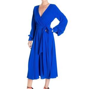 Meghan LA LilyPad V-Neck Self Tie Wrap Midi Dress Gorgeous Royal Blue Size Small